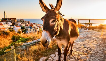 picture of a funny donkey at sunset