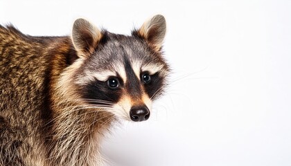 portrait of a cute funny raccoon closeup isolated on a white background
