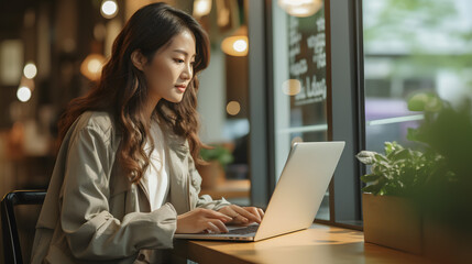 Fototapeta premium woman working on laptop