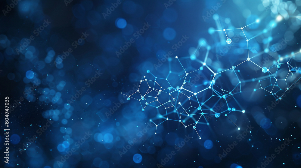 Wall mural midnight blue with minimal glowing molecular structures tiny, softly glowing polygons set against a 