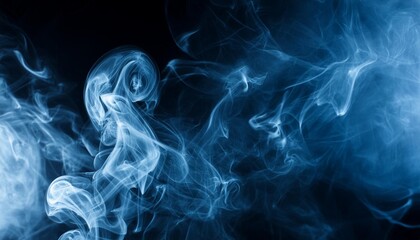 abstract blue smoke misty fog on isolated black background texture overlays paranormal mystic smoke...