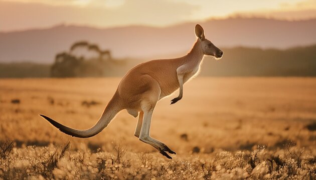 wild kangaroo jumping at the field