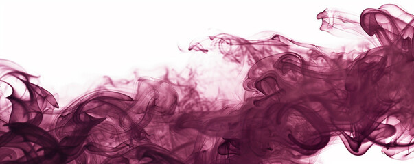 Rich burgundy smoke abstract background wafts above a bright white background.