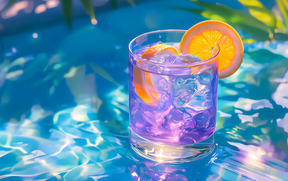 illustration of fresh and vibrant purple cocktail on the poolside