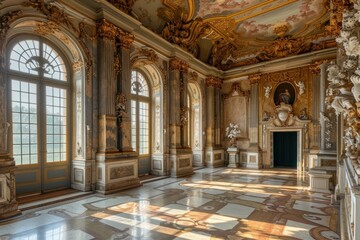 Fototapeta premium Dramatic Baroque interior. Royal house luxury. Generate Ai
