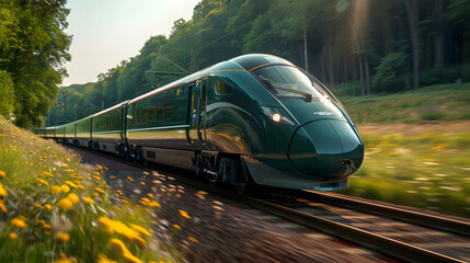Naklejka premium High-speed train running on the railway.