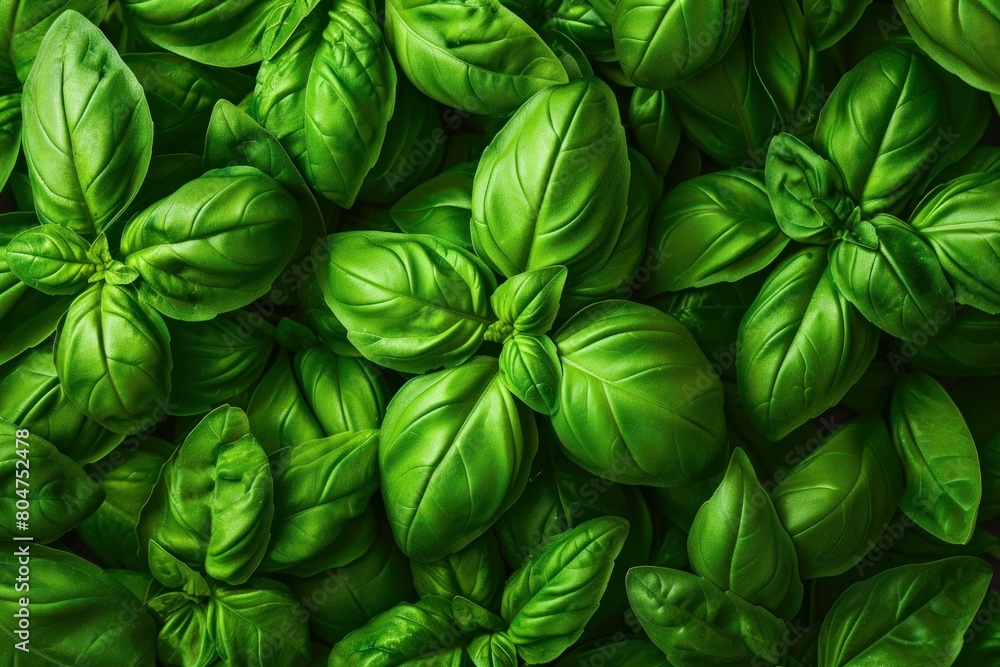 Poster textured basil leaves background. salad macro. generate ai
