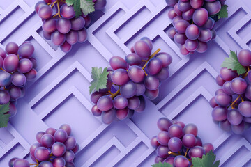 Fototapeta premium Vibrant 3D Illustration of Fresh Grapes on a Lush Purple Background for Food and Beverage Concept