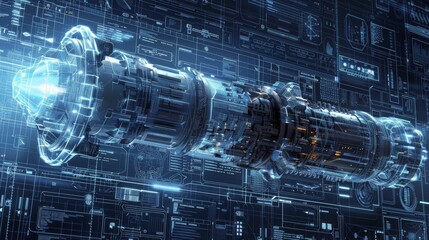 Advanced Aerospace Engineering Workshop, detailed with spacecraft blueprints and tech savvy tools.