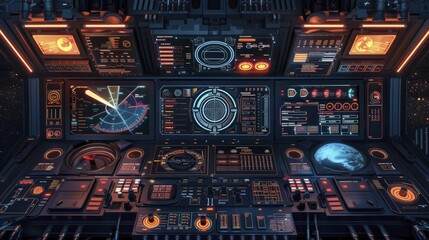 Spacecraft Control Panel in 3D Vector Style, illustrating advanced navigation systems and astro tech interfaces.