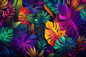 Colorful bright illustration of tropical forest
