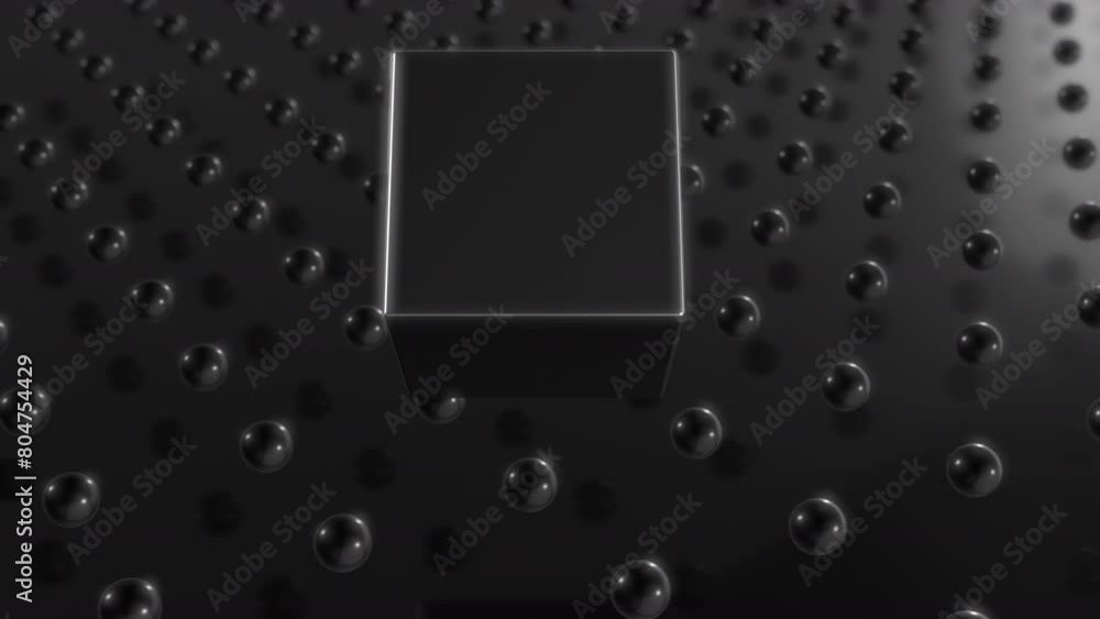 Aufkleber seamless looping 3d animation of dark metallic spheres reflecting in a chrome cube