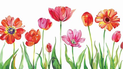 Fototapeta premium Celebrate Women s Day with a striking card featuring vibrant tulips and gerberas set against a crisp white backdrop