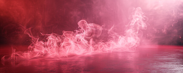 Vibrant pink smoke abstract background gently rises over a dark red floor.