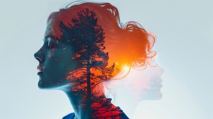 “Mesmerizing Double Exposure Portrait Capturing Happiness and Contemplation Amidst Nature”