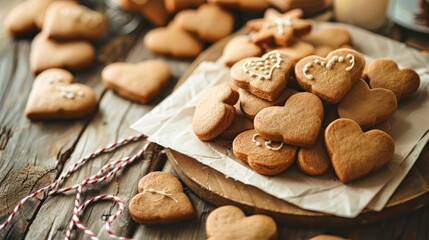 Fototapeta premium Heart shaped gingerbread cookies accompanied by a heartfelt note make a delightful gift for Valentine s Day birthdays or Mother s Day Plenty of space available for your personal message