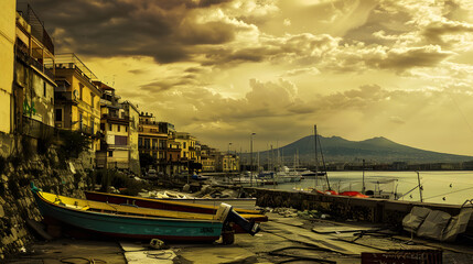 Fototapeta premium Naples at sunset Gulf of Naples, Italy 