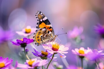 Obraz premium Sturdy Butterfly flowers. Spring leaf grass. Generate AI