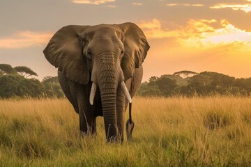Serene Beautiful elephant wildlife. Big safari wild animal. Generate Ai