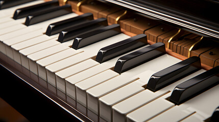Naklejka premium Black and white piano keys close-up view 