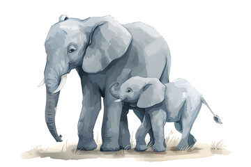  A cute cartoon drawing of an elephant and its baby