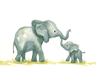 Obraz premium A cute cartoon drawing of an elephant and its baby