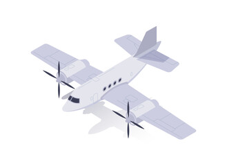 Propeller plane. Private Airplane. Retro style airplane, portraying the concept of air travel and transportation. Modern 3d isometric vector illustration isolated on white background © Rudzhan