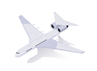 Airplane ascending on a white background, conveying a concept of travel or flight. 3d isometric modern vector illustration isolated on white background
