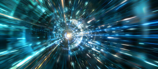 3D Illustration of a Futuristic Tunnel with a Star Burst
