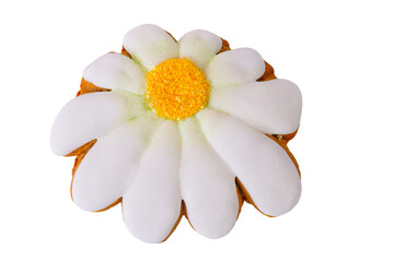 Gingerbread is delicious in the form of a daisy with white petals. Dessert in the form of a flower.