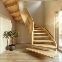 Sleek ash wood staircase in modern interior design of a newly built residential property