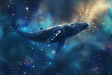 Serene Beautiful heavenly whale. Art love design. Generate Ai
