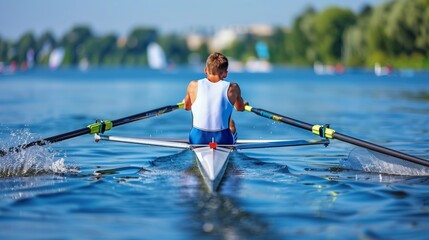 Focused rower gazing at finish line with determination   summer olympics sport concept