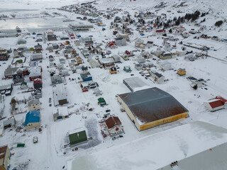 Aerial view of town of Siglufjordur in north Iceland