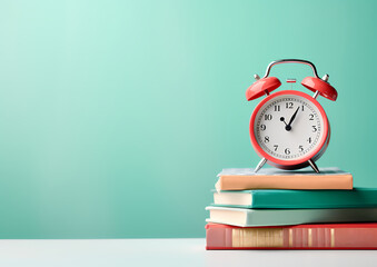 Alarm Clock and Books on a Table: A Symbol of Time and Knowledge