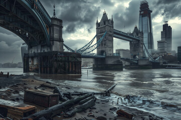 London Bridge apocalyptic landscape, City Of London Dark and creepy image