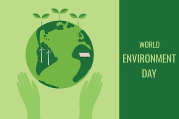 World Environment Day concept. Hands and earth. vector illustration.