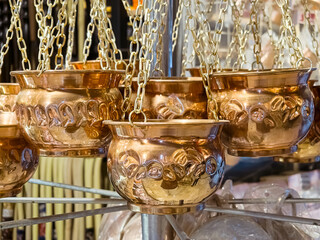 Copper Turkish incense burner in a local bazaar 