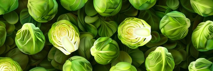 Close-up image of vibrant Brussels sprouts, highlighting their texture and natural patterns. Suitable for dietary blogs, nutrition guides, and vegetable promotions