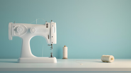 modern sewing machine at the workplace. Sewing process, upholstery, clothes, repair, DIY. Handmade, hobby, small business concept