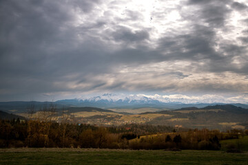 panorama of the Pieniny mountains in Poland in spring