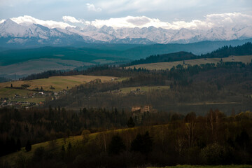 panorama of the Pieniny mountains in Poland in spring