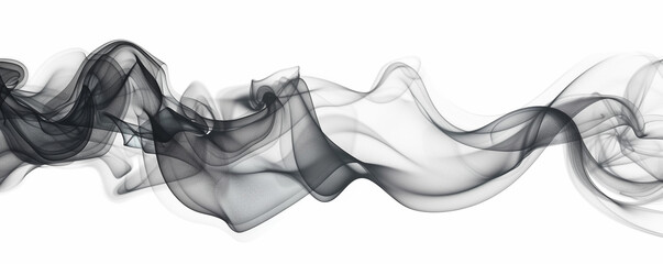 Charcoal Smoke Waves, Smoky Black and Grey Wavy Abstract, Mysterious Look, Isolated on White