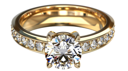 Wedding ring - gold, diamond, white background, png transparent 