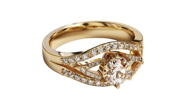 Wedding ring - gold, diamond, white background, png transparent 