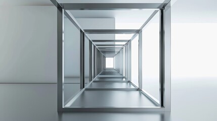 Obraz premium Endless perspective view of a shiny metallic corridor with a modern design.
