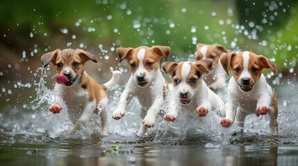 Playful Puppies Pouncing in Puddles of Joy. Generative Ai