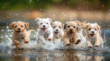 Playful Puppies Pouncing in Puddles of Joy. Generative Ai