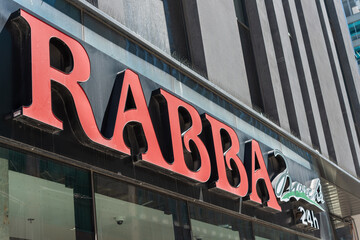 Obraz premium exterior sign of Rabba Fine Foods, a grocery store chain, located here at 85 Victoria Street in Toronto, Canada