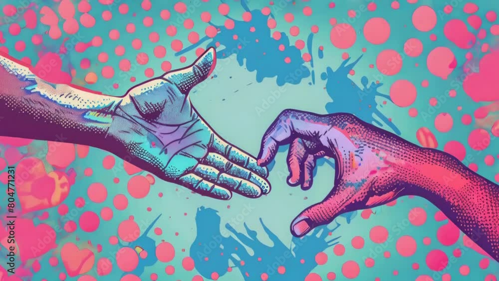 Poster a hand reaching out to another hand. representation of the idea of unity and connection